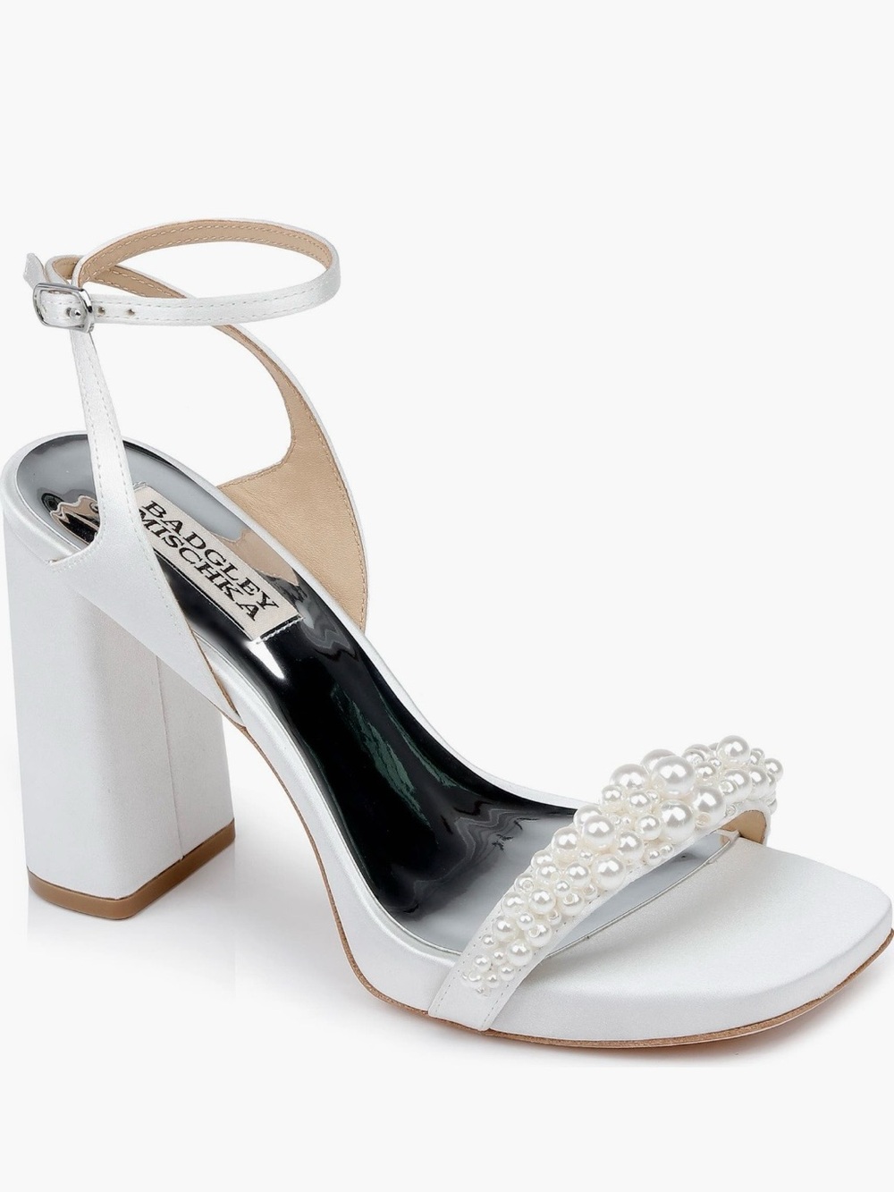 Badgley Mischka Calida Heels 9.5 White Satin Pearl Bridal Wedding Shoes New